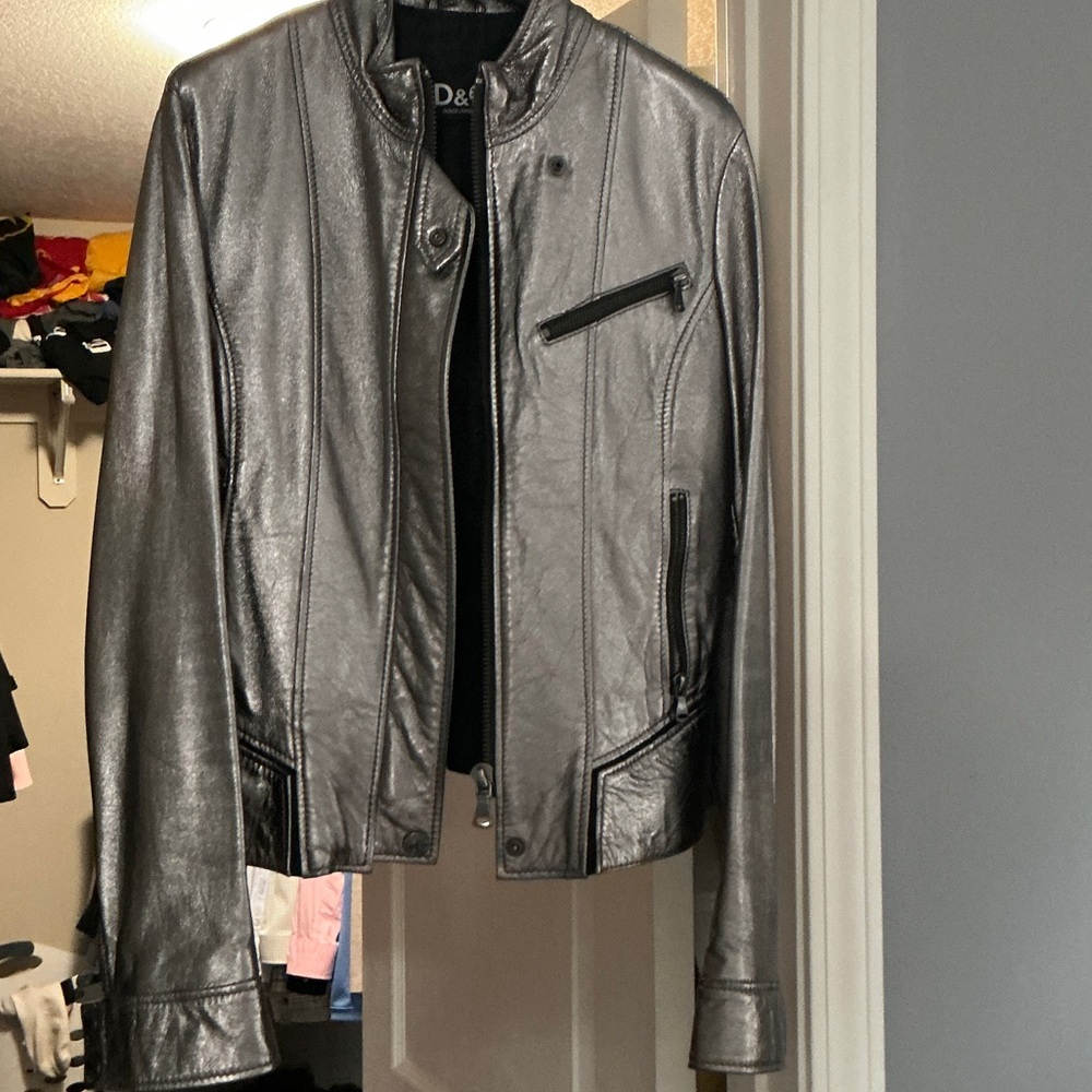 D&G Silver Metallic Leather Jacket Dolce & Gabanna